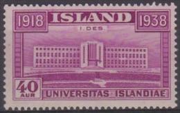 ICELAND - 1938 40a University. Scott 211. Mint Hinged * - Unused Stamps