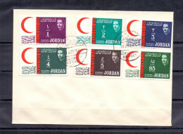 1963 JORDAN Red Crescent Complete Set On The Cover Stamped Jerusalem Airport  (Or Best Offer) - Jordan