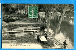 LIP062, Poissy, Les Bords De La Seine, Animée, Pêcheurs, 11, Circulée 1908 - Poissy