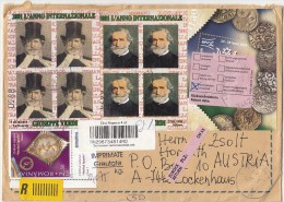 1937FM- COINS, VERDI, MEDAL, HOSPITAL SOCCER, FISH, BUTTERFLY, BUSTARD, STAMPS ON REGISTERED COVER, 2006, ROMANIA - Lettres & Documents