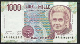 ITALIA REPUBBLICA 1990 BANCONOTA DA LIRE 1000 MONTESSORI  ITALIE ITALIEN ITALY - 1000 Liras