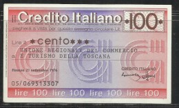 ITALIA MINIASSEGNO CREDITO ITALIANO LIRE 100 UNIONE REGIONALE DEL COMMERCIO E TURISMO TOSCANA FIRENZE 21 SETTEMBRE 1976 - [10] Cheques Y Mini-cheques