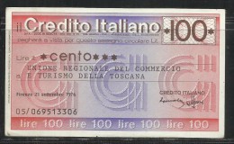 ITALIA MINIASSEGNO CREDITO ITALIANO LIRE 100 UNIONE REGIONALE DEL COMMERCIO E TURISMO TOSCANA FIRENZE 21 SETTEMBRE 1976 - [10] Assegni E Miniassegni