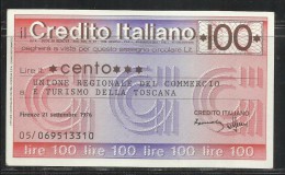 ITALIA MINIASSEGNO CREDITO ITALIANO LIRE 100 UNIONE REGIONALE DEL COMMERCIO E TURISMO TOSCANA FIRENZE 21 SETTEMBRE 1976 - [10] Assegni E Miniassegni