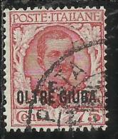 OLTRE GIUBA 1926 SOPRASTAMPATO D´ITALIA ITALY OVERPRINTED CENT. 75 C USATO USED OBLITERE´ - Oltre Giuba