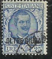 OLTRE GIUBA 1926 SOPRASTAMPATO D´ITALIA ITALY OVERPRINTED LIRE 1,25 USATO USED OBLITERE´ - Oltre Giuba