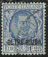 OLTRE GIUBA 1926 SOPRASTAMPATO D´ITALIA ITALY OVERPRINTED LIRE 1,25 USATO USED OBLITERE´ - Oltre Giuba