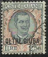OLTRE GIUBA 1926 SOPRASTAMPATO D'ITALIA ITALY OVERPRINTED LIRE 2,50 USATO USED OBLITERE' - Oltre Giuba