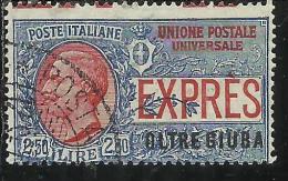 OLTRE GIUBA 1926 ESPRESSO SPECIAL DELIVERY LIRE 2,50 USATO USED OBLITERE´ - Oltre Giuba