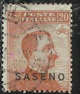 SASENO 1923 SOPRASTAMPATO D´ITALIA ITALY OVERPRINTED CENT. 20 C USATO USED OBLITERE´ - Saseno