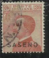 SASENO 1923 SOPRASTAMPATO D´ITALIA ITALY OVERPRINTED CENT. 30 C USATO USED OBLITERE´ - Saseno