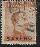 SASENO 1923 SOPRASTAMPATO D´ITALIA ITALY OVERPRINTED CENT. 20 C USATO USED OBLITERE´ - Saseno