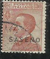 SASENO 1923 SOPRASTAMPATO D´ITALIA ITALY OVERPRINTED CENT. 30 C USATO USED OBLITERE´ - Saseno