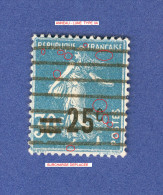 1926 / 1927  N° 217  SEMEUSE FOND PLEIN SURCHARGES OBLITÉRÉ DOS CHARNIÈRE 4.00 € ++ - Gebraucht