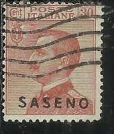 SASENO 1923 SOPRASTAMPATO D´ITALIA ITALY OVERPRINTED CENT. 30 C USATO USED OBLITERE´ - Saseno