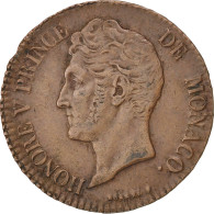 Monnaie, Monaco, Honore V, 5 Centimes, Cinq, 1837, Monaco, TTB, Cast Brass - Charles III.