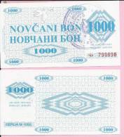 MONEY COUPON (NOVČANI BON) 1000 DINARA, - UNC, Handstamp Sarajevo, Seria M 1992., Bosnia And Herzegovina - Bosnien-Herzegowina