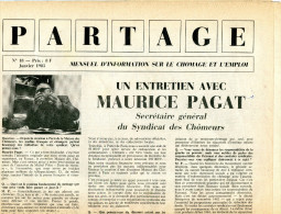 Partage  Revue Mensuelsur Le Chomage Et L'emploi  1985 Vue Sur Chateau De Bais - Politique Contemporaine