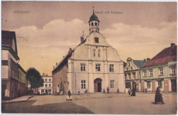 WOLGAST Pommern Markt Mit Rathaus Color Belebt 11.8.1925 Gelaufen - Wolgast