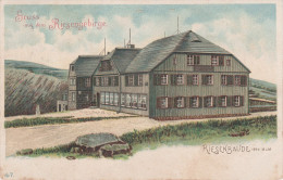 Litho AK Gruss Riesengebirge Riesenbaude Koppenplan Stempel Schneekoppe Böhmen 1912 Bei Petzer Spindlermühle Krummhübel - Sudeten