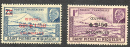 Saint-P Et M   : "Oeuvres Coloniales" - Falaise, Phare Et Effigie De Pètain De 1941surchargé Et Nouvelles Valeurs - - Neufs