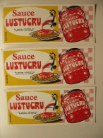 3 BUVARDS Sauce LUSTUCRU Un Nouveau Condiment Pour Agrémenter Vos PATES. Années 50.Très Bon Etat. 3 Buvards Identiques - Soups & Sauces