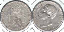 ESPAÑA ALFONSO XII 5 PESETAS 1875 DE M OREJA RAYADA PLATA SILVER - Sonstige & Ohne Zuordnung