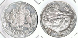 BARBADOS 10 DOLLARS 1974 NEPTUNO PLATA SILVER - Bolivia