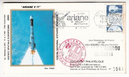 Lettre Numéroté - Tir Ariane V 11 Le Lanceur De L'Europe - Kourou - Guyane - 9/11/1984 - Agence Spatiale Européenne - Tijdelijke Stempels