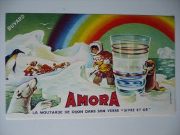 BUVARD AMORA Esquimau. Années 50. TRES BON ETAT  Verre Givre Et Or, OURS, PHOQUE, PINGOUIN, TRAINEAU Arc En Ciel - Mostard