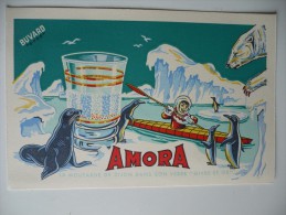 BUVARD AMORA Esquimau KAYAK. Années 50. TRES BON ETAT  Verre Givre Et Or, OURS, PHOQUE, PINGOUIN, - Mostard