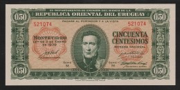 URUGUAY 50 Centésimos  02.01.1939  Serie M 521074  P# 34  General José  Artigas - Uruguay