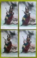 CPA Lot Serie  4x Photo Colorise Femme Fille Gitane Mignon ? Mandoline Voyagé 1905 Moulins S Allier Et Chatel De Neuvre - Verzamelingen & Kavels