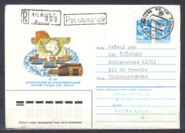 Russia Postal Stationery  Cover  30th Anniversary Russian Arctic Station Vostok   Posted 1988  To Czechoslovakia - Events & Gedenkfeiern