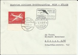 AUSTRIA CC PRIMER VUELO WIEN ZURICH 1958 AUA AUSTRIAN AIRLINES - Primeros Vuelos