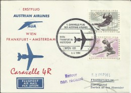 AUSTRIA CC PRIMER VUELO CARAVELLE WIEN FRANKFURT AMSTERDAM AL DORSO LLEGADA - First Flight Covers