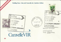 AUSTRIA CC PRIMER VUELO CARAVELLE GRAZ LINZ FRANKFURT 1971 - First Flight Covers