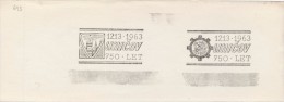 J0794 - Czechoslovakia (1948-75) Control Imprint Stamp Machine (RR!): 750 Years Of The City Unicov 1213-1963 - Probe- Und Nachdrucke