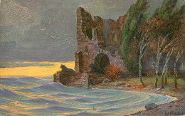 Arts - Peintures & Tableaux - Chateaux - Ruines - Arbres - W. Merker - A.S.-M.& S. N° 629 - 2 Scans - état - Malerei & Gemälde