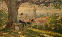 Arts - Peintures & Tableaux - Paysage - Village - Chiens - Chien - Dogs - Dog - W. Merker - A.S.-M.& S. N° 618 - 2 Scans - Malerei & Gemälde