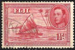 FIJI ISLANDS BRITISH PICTORIALBOAT KGVI HEAD 1&1/2 P RED USEDH 1938 SG252a POSTMARK LEFT READ DESCRIPTION!! - Fidji (...-1970)