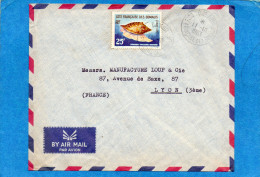 Marcophilie-Cote Fse Des Somalis-lettre  Cad- 1963-pour Françe-1-stamps N°313 -coquillage Strombus - Briefe U. Dokumente