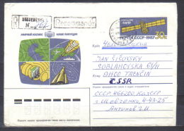 Russia  Postal Stationery Cover Space - Our Future , Satelit   Posted 1987 To Czechoslovakia - Russia & USSR