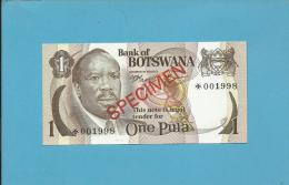 BOTSWANA - 1 PULA - ND ( 1976 ) - SPECIMEN - Sign. 1 - UNC. - RARE - 2 Scans - Botswana