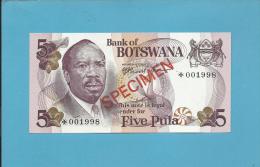 BOTSWANA - 5 PULA - ND ( 1976 ) - SPECIMEN - Sign. 1 - UNC. - RARE - 2 Scans - Botswana