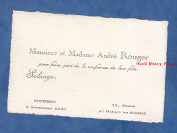 Faire-Part De Naissance - POITIERS - M. & Mme André ROUGER Et Leur Fille Solange - 1920 - Place Du Palais De Justice - Naissance & Baptême