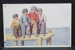 Artist Signed Illustrated Postcard - Karl Fiertag - Dutch Boys On The Bridge - Feiertag, Karl