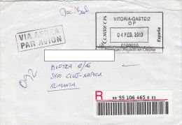 18125- PAID IN OFFICE SQUARE STAMPS ON REGISTERED COVER, 2013, SPAIN - Storia Postale
