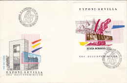 1972FM- EXPO'92, SEVILLA UNIVERSAL EXHIBITION, COVER FDC, 1992, ROMANIA - 1992 – Séville (Espagne)