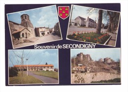 79 Secondigny Souvenir De Secondigny Carte 4 Vues + Blason Rue Principale Mairie Maison De Retraite Chateau Feodal - Secondigny